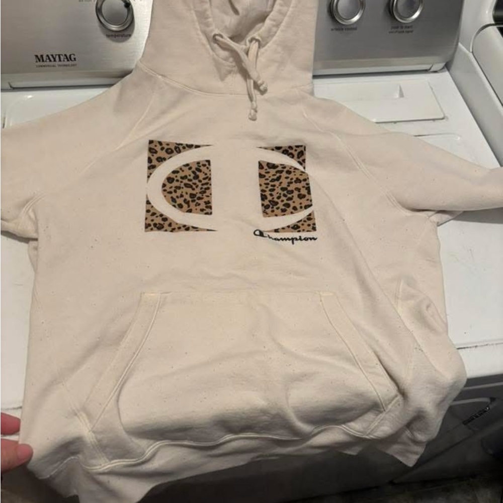 Champion Beige Hoodie with Leopard Accents